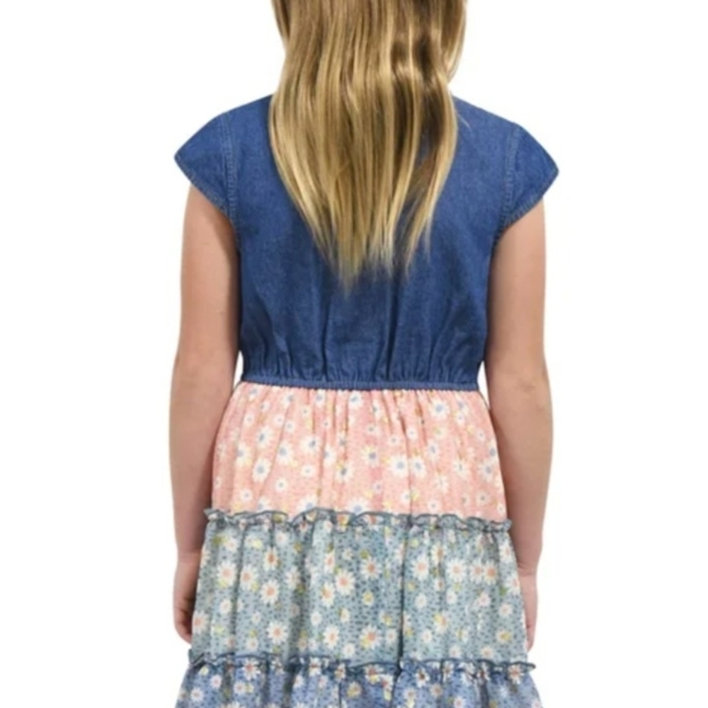 Zunie Denim and Floral Kids Dress - Picture 2 of 4